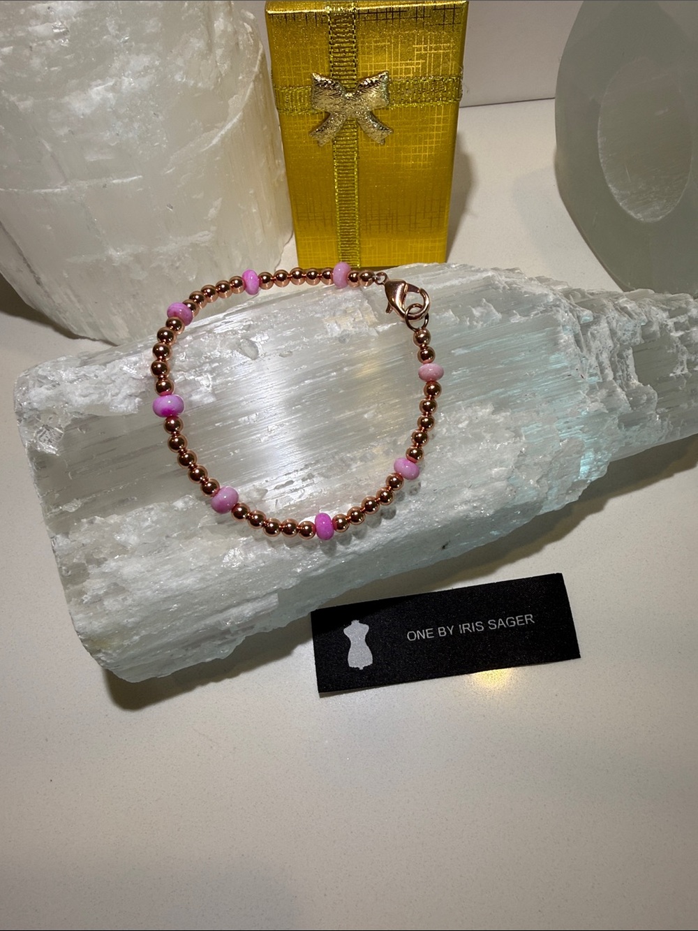 Pink opal beads Bracelet with Rose pure copper 7.5 inch for healing ,immune
